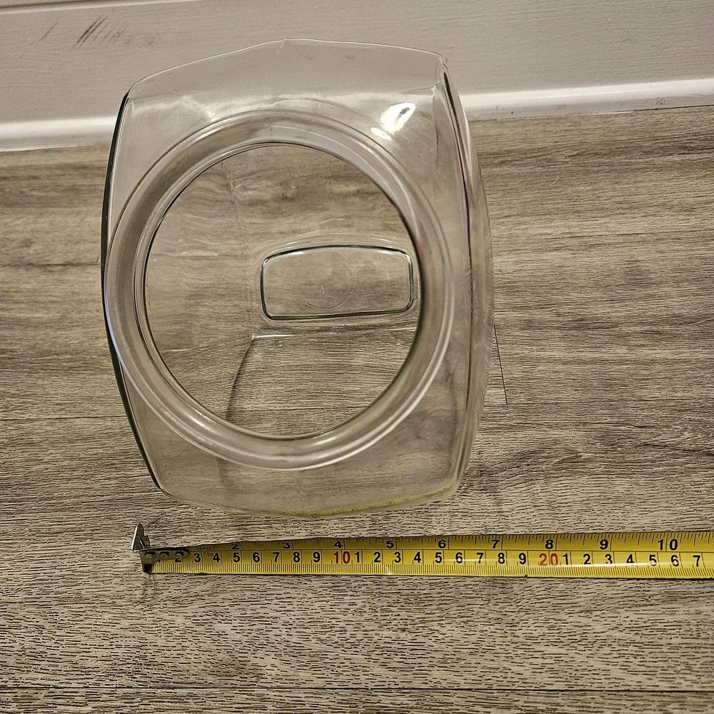Vintage clear glass penny candy jar slant front storage canister
